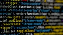 yellow and blue data code displayed on screen