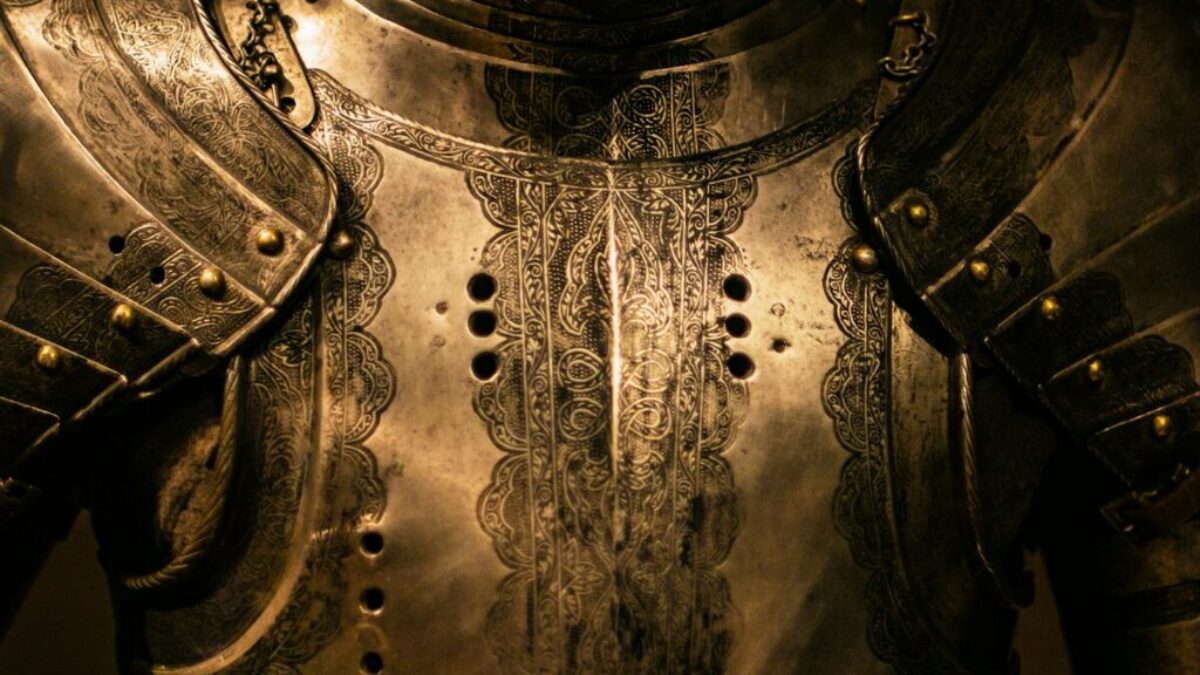 gray stainless steel armor