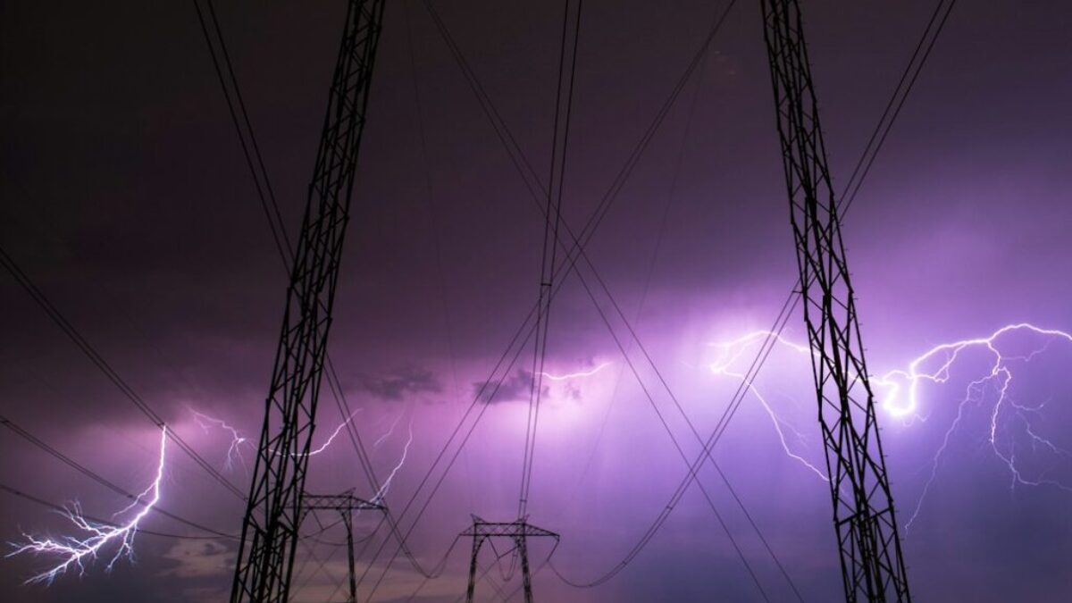 transmission tower and lightnings