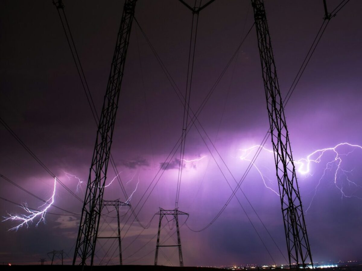 transmission tower and lightnings