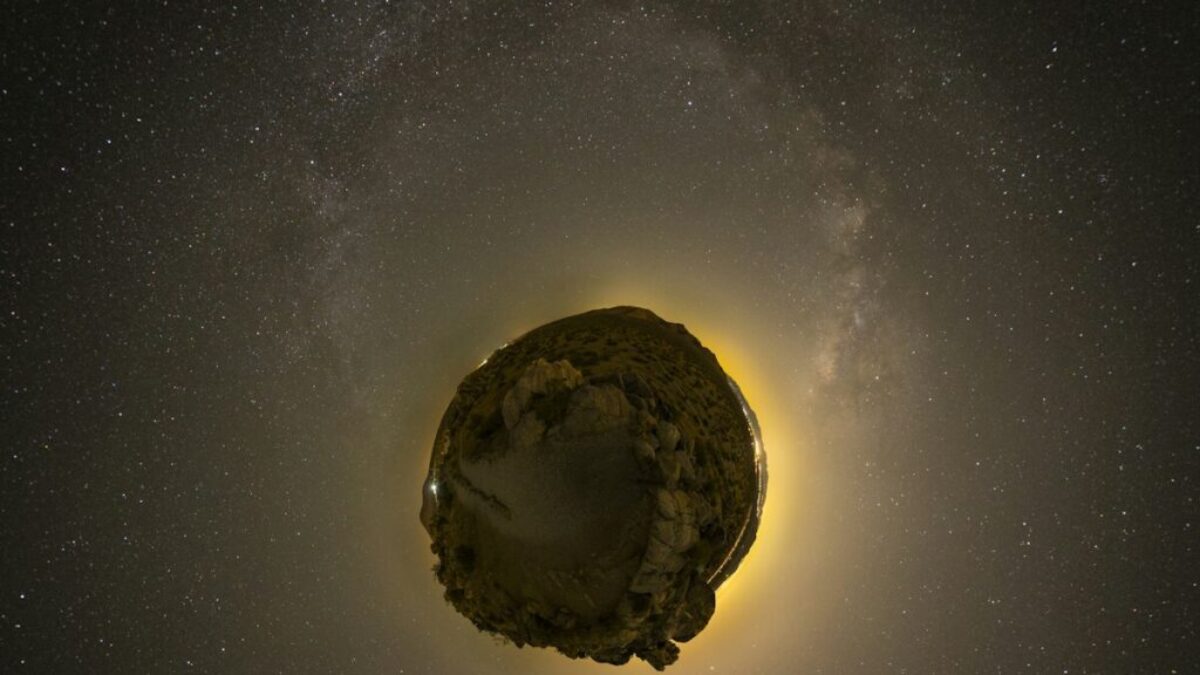 floating rock on galaxy illustration
