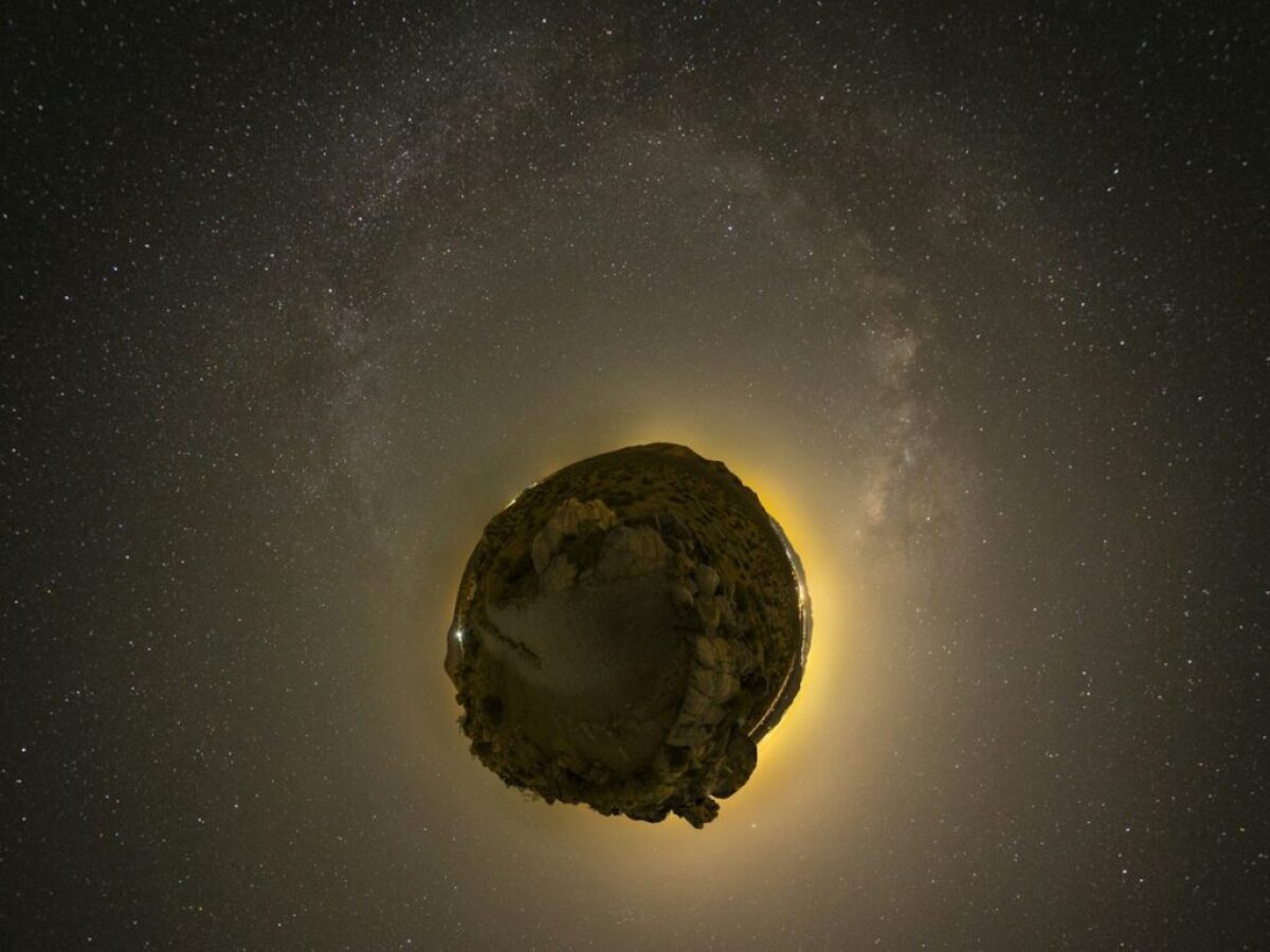 floating rock on galaxy illustration