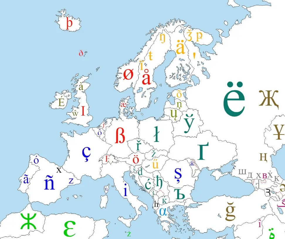 - Techsvět Mapa Evropy s unikátními písmeny pro jednotlivý jazyk