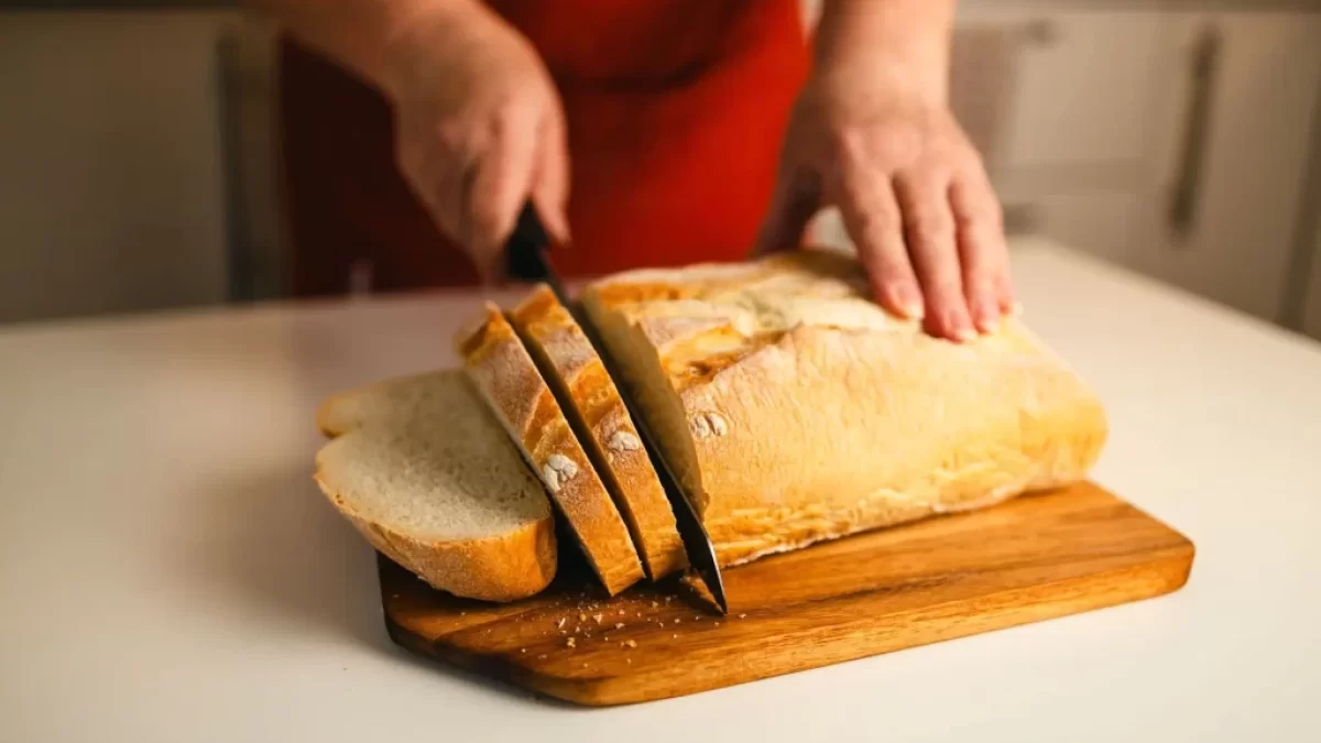 Žena krájí chleba.