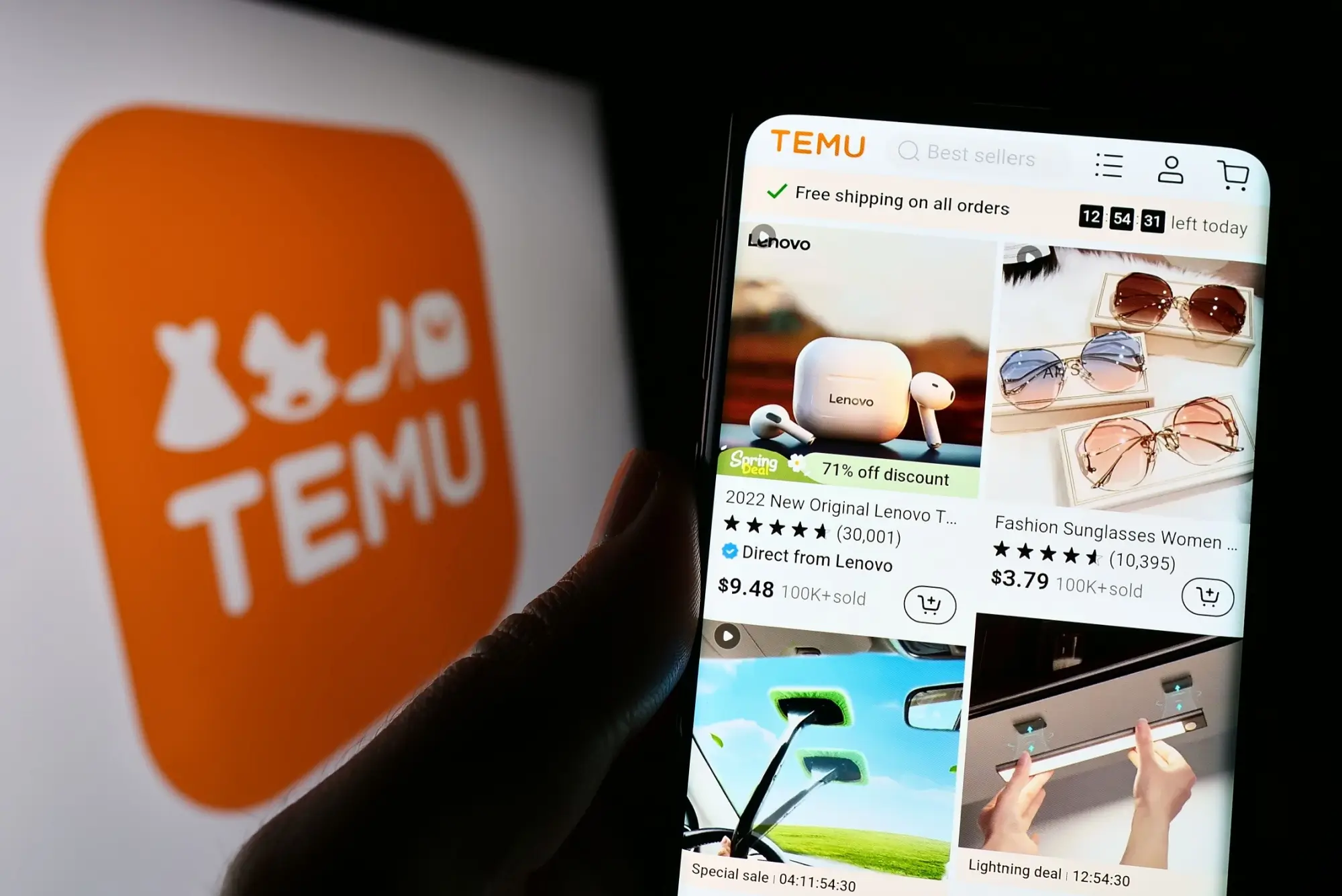 Internetový obchod Temu na obrazovce telefonu