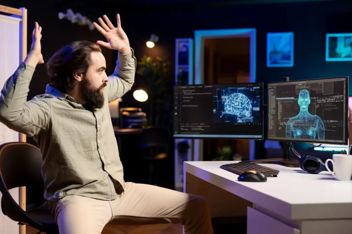 Muž pracuje s umělou inteligencí