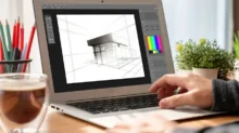 Architekt modeluje garáž v laptopu