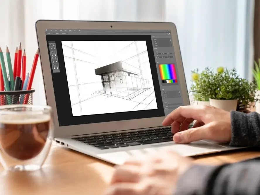 Architekt modeluje garáž v laptopu