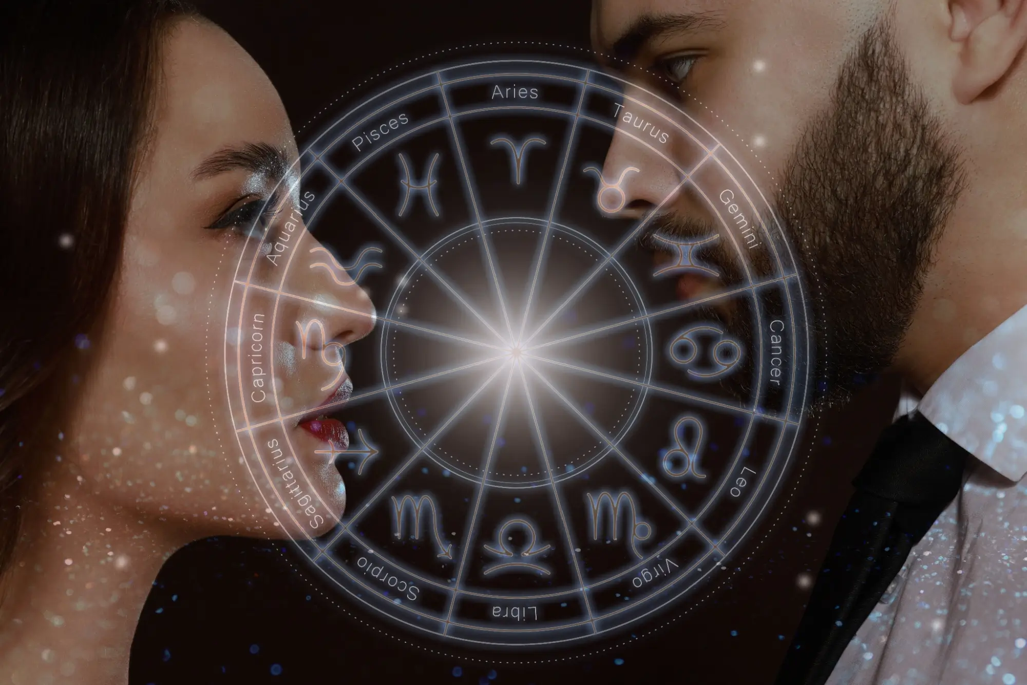 horoskop lásky, muž a žena na sebe hledí