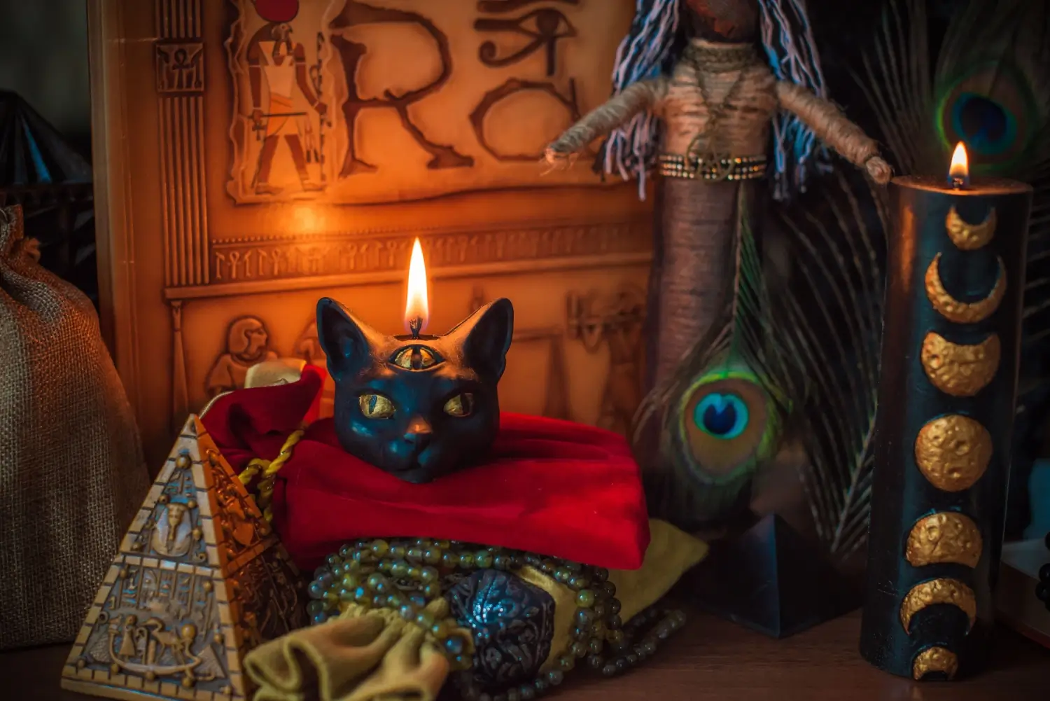 Magický oltář s kočkou a svící