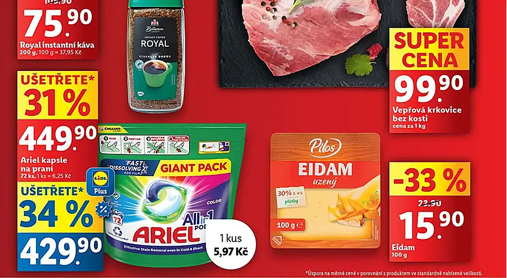 V Lidlu jsou momentálně ve slevě kapsle Ariel. - Techsvět leták Lidl