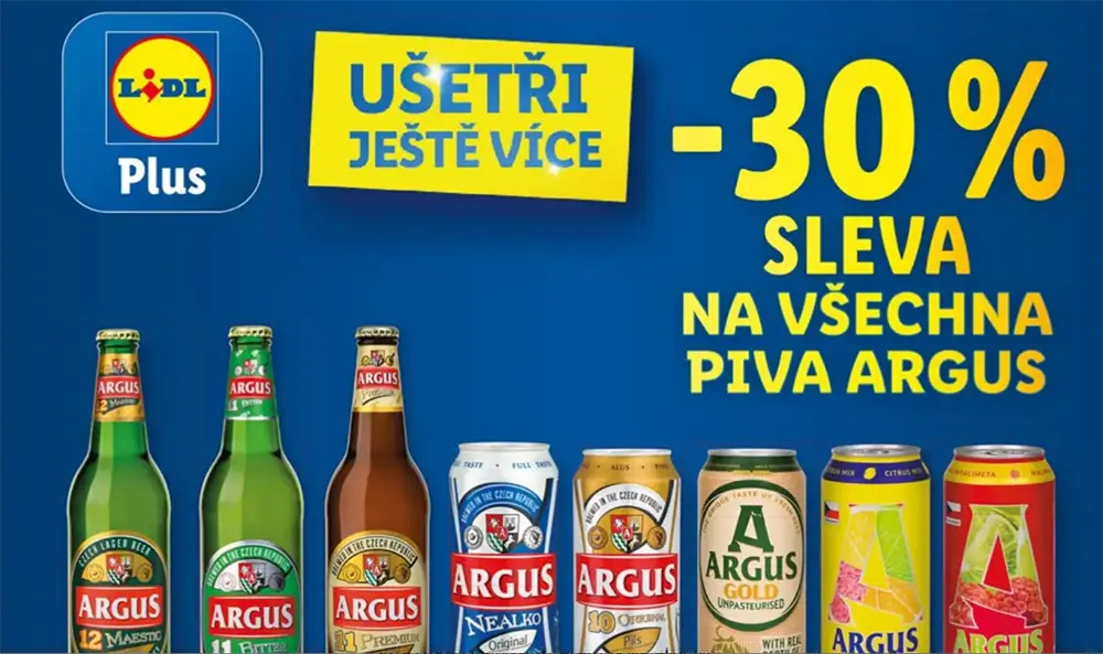 Od pondělí do středy je v Lidlu akce 30 % na všechna piva Argus. - Techsvět slevová akce na pivo