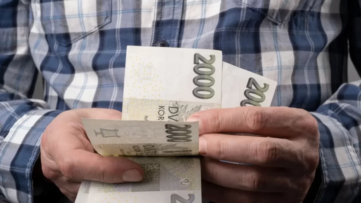 Muž v kostkované košili počítá peníze