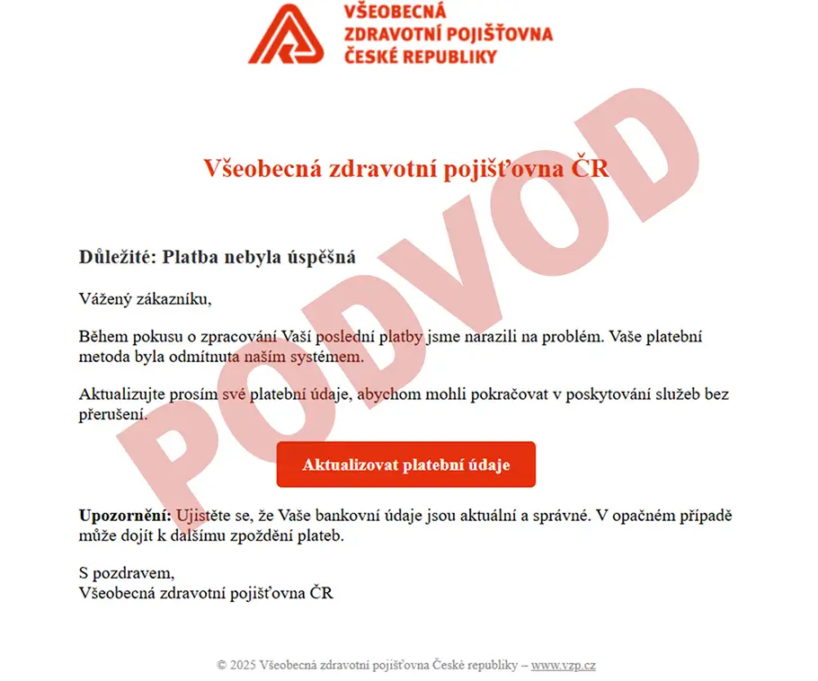 Podvodný mail může vypadat například takto. - Techsvět Podvodný mail