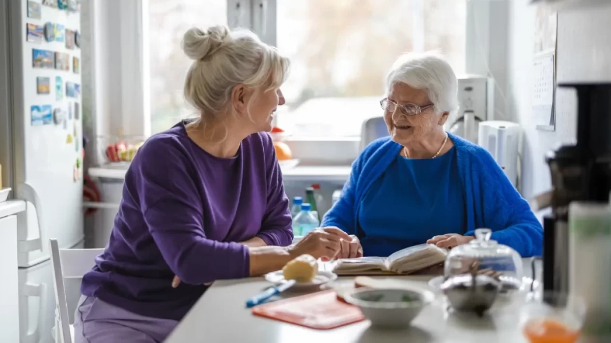 pečovatelka se seniorkou sepisují program na týden