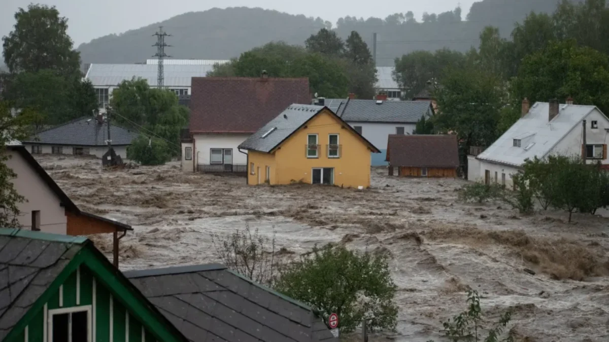 obec Česká Ves, kterou zasáhly povodně
