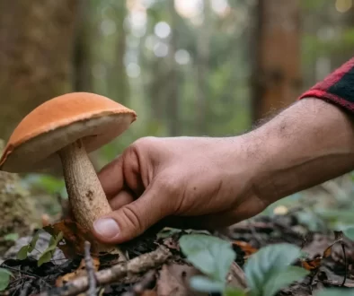 Muž sbírá houby
