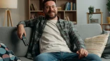 Muž sleduje televizi