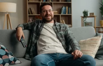 Muž sleduje televizi