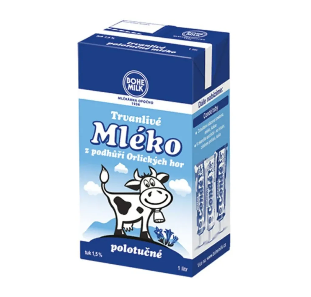 trvanlivé polotučné mléko