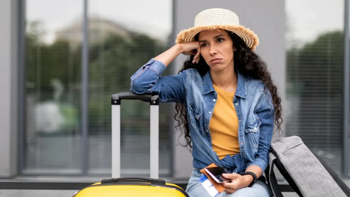 zklamaná turistka s kufrem