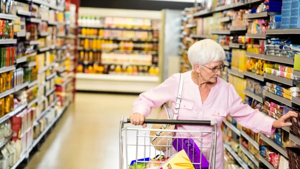 seniorka nakupující potraviny