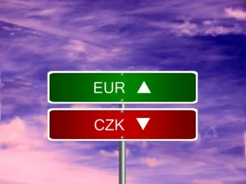 Cedule symbolizující příchod eura a odchod české koruny