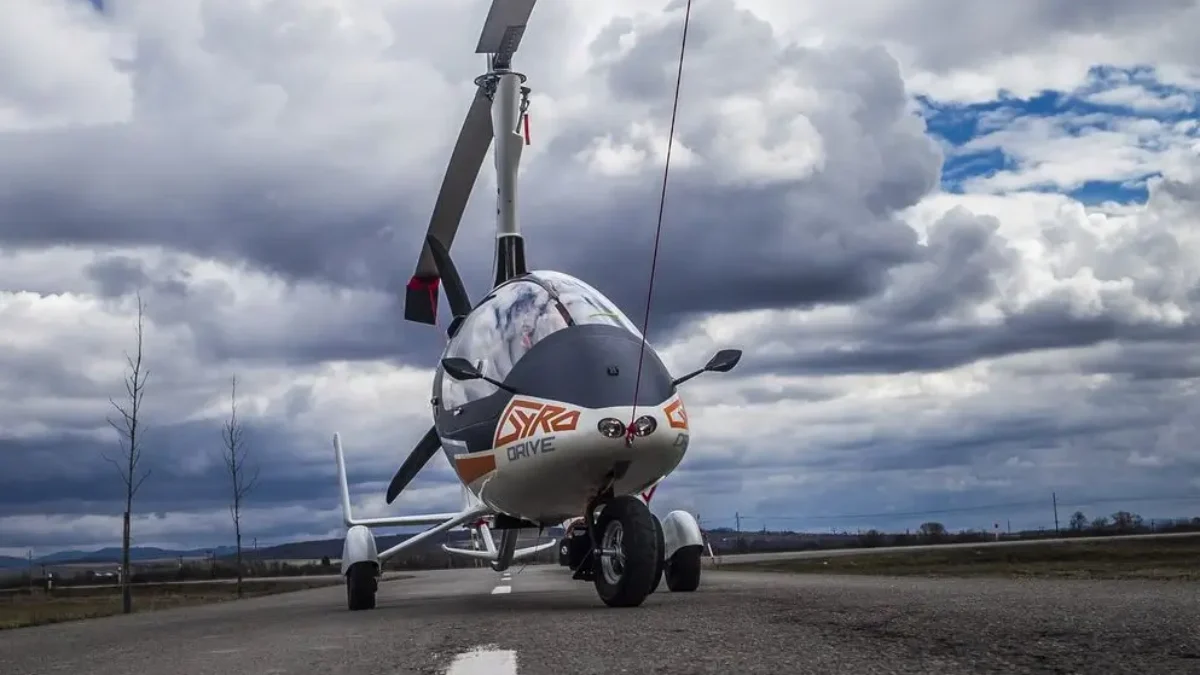 Tento stroj létá a jezdí i po silnici. Zdroj Gyrodrive vírník