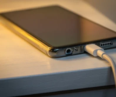 mobilní telefon na nabíječce