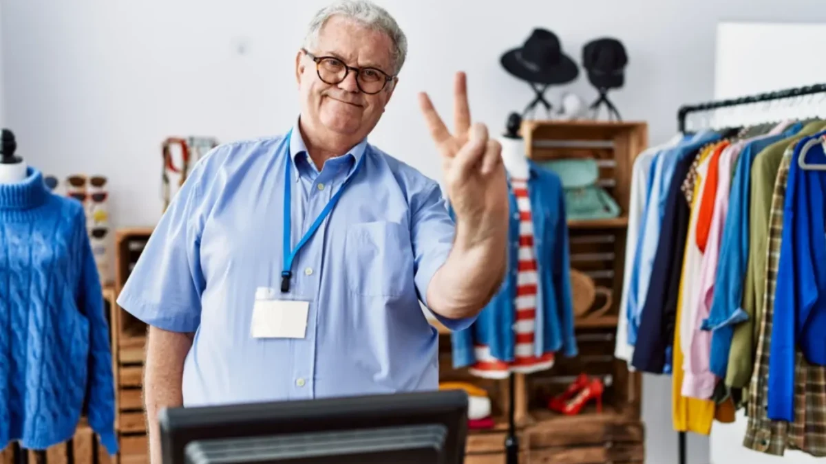Senior v šatně, připravuje se do práce