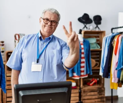 Senior v šatně, připravuje se do práce