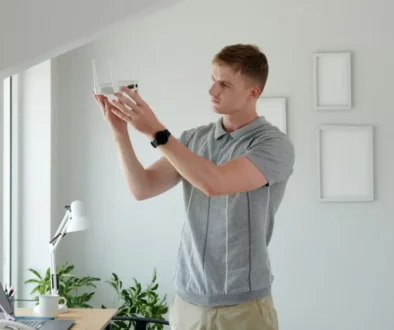 Muž instaluje router