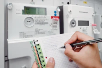 Osoba si zapisuje stav vysokého a nízkého tarifu na svém elektroměru