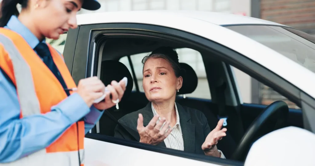 policistka kontroluje doklady řidičky
