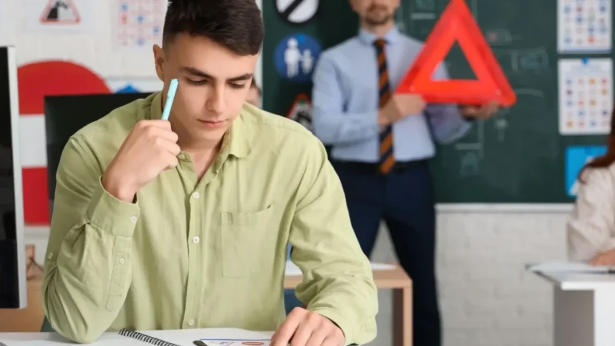 student autoškoly píše test