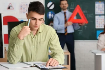 student autoškoly píše test