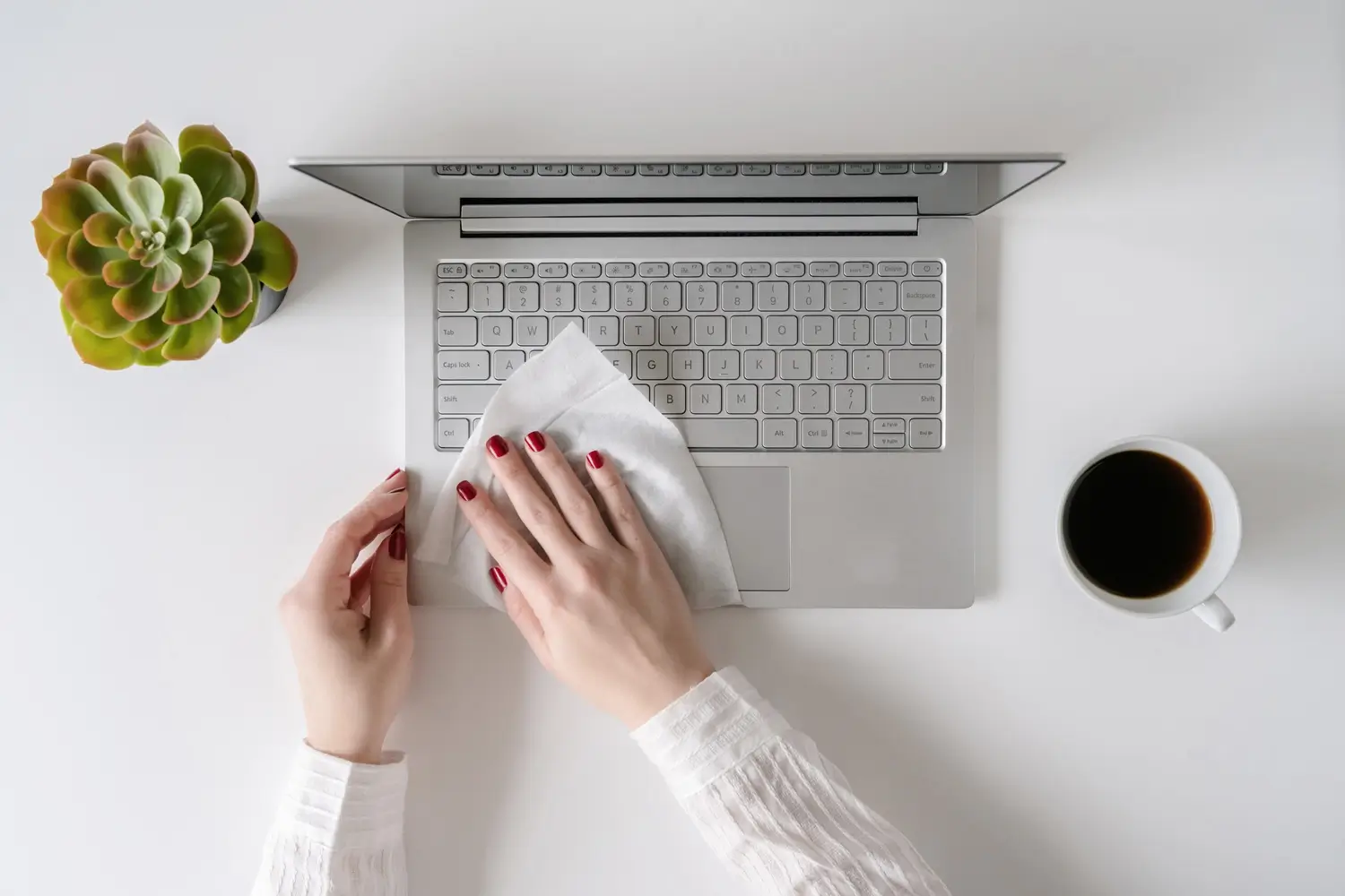 žena otírá klávesnici