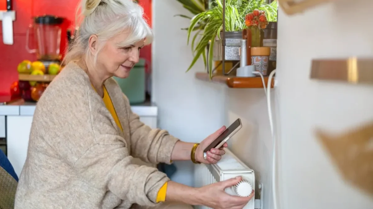 starší žena u radiátoru