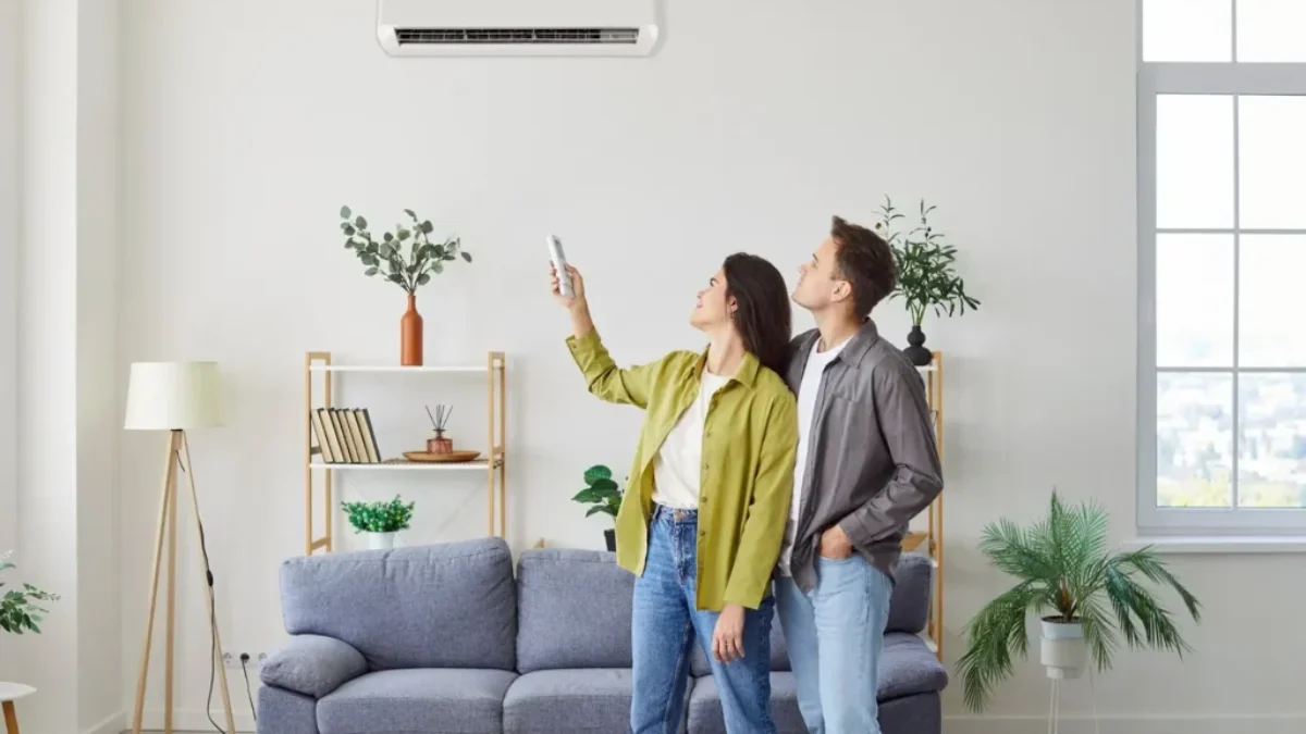 klimatizace v bytě, mladý pár