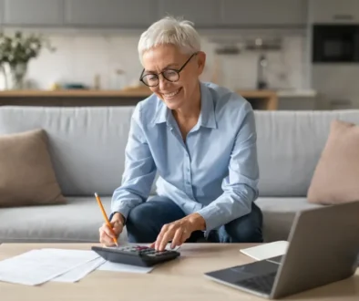 žena sedí a počítá