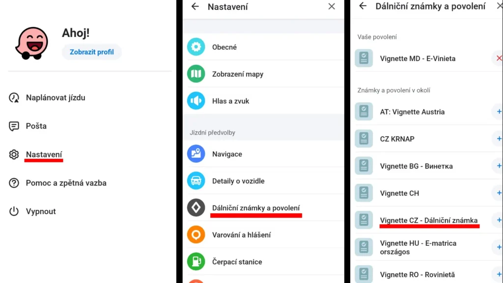 Zapnutí dálničních známek