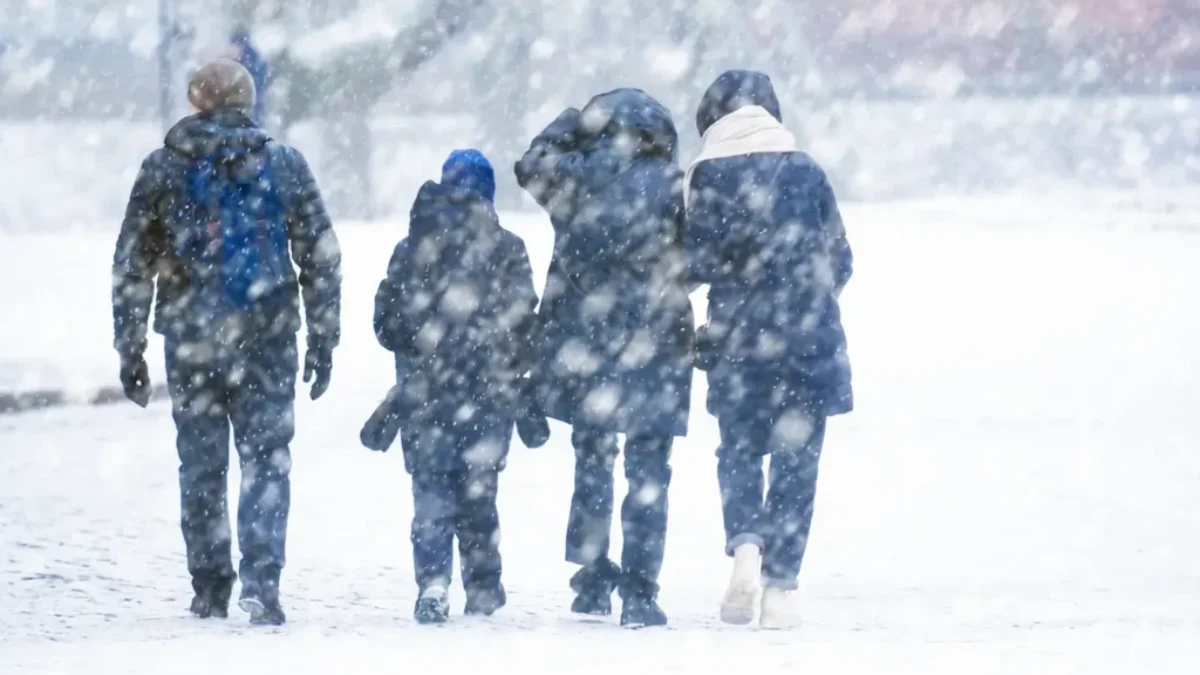 zima, sněžení, lidé