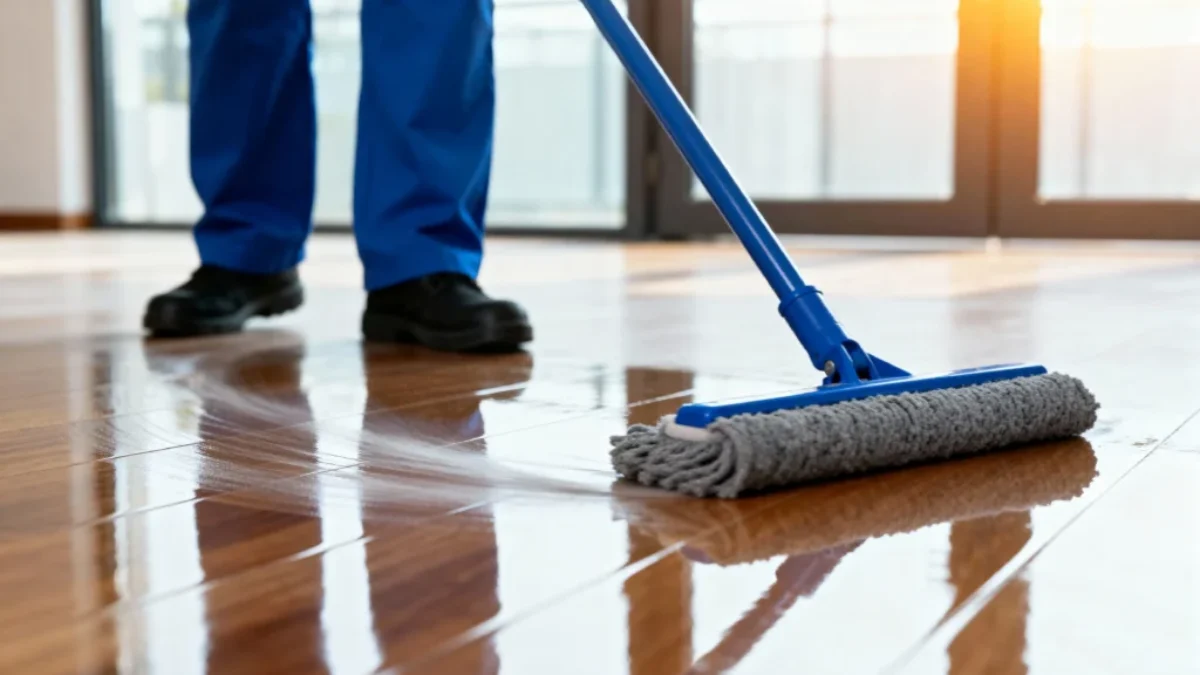 muž vytírá podlahu