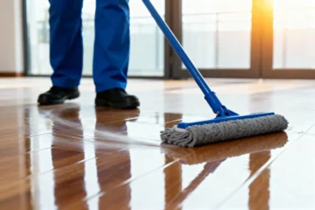 muž vytírá podlahu