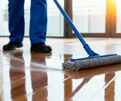 muž vytírá podlahu