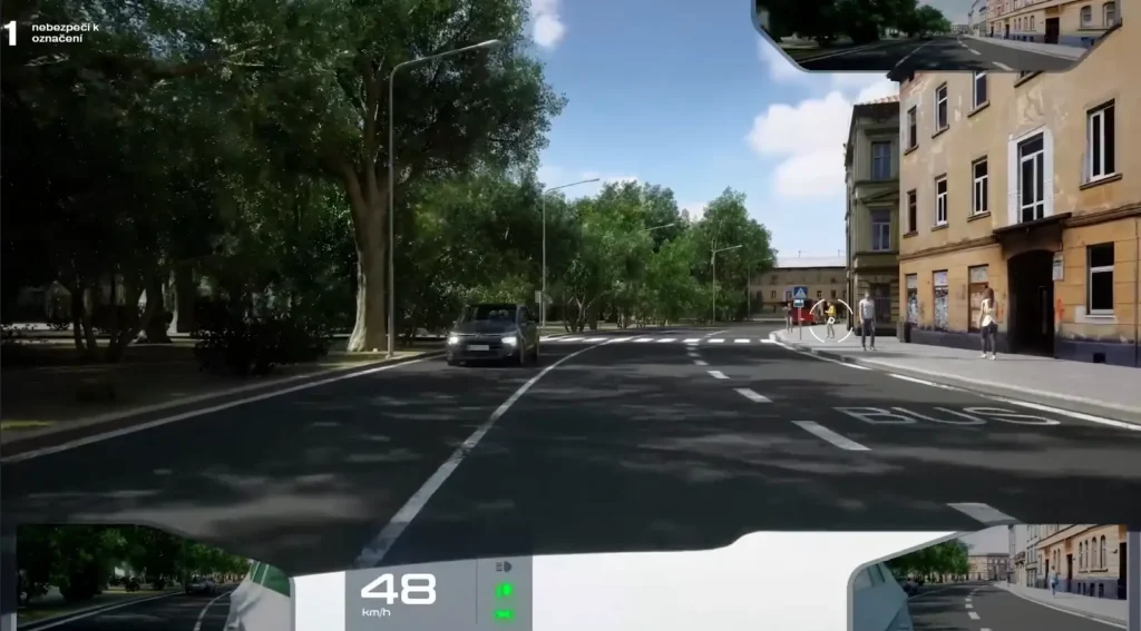 Zde musíte ukázat, že počítáte s tím, že chodec půjde po přechodu bez rozhlédnutí. 