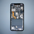 Close-up of a smartphone with its back removed, exposing motherboard, circuits, and orange flex cable along the side.