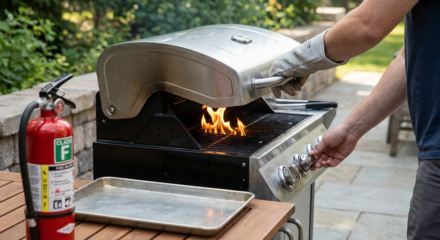 Naučte se rychlou záchranu pokud vám při grilování vzplane omastek. Rozhodně ho nehaste moukou ani vodou