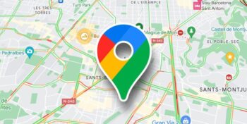 Google Maps pin centered on a city map with colored traffic lines (green, yellow, red) indicating road conditions.